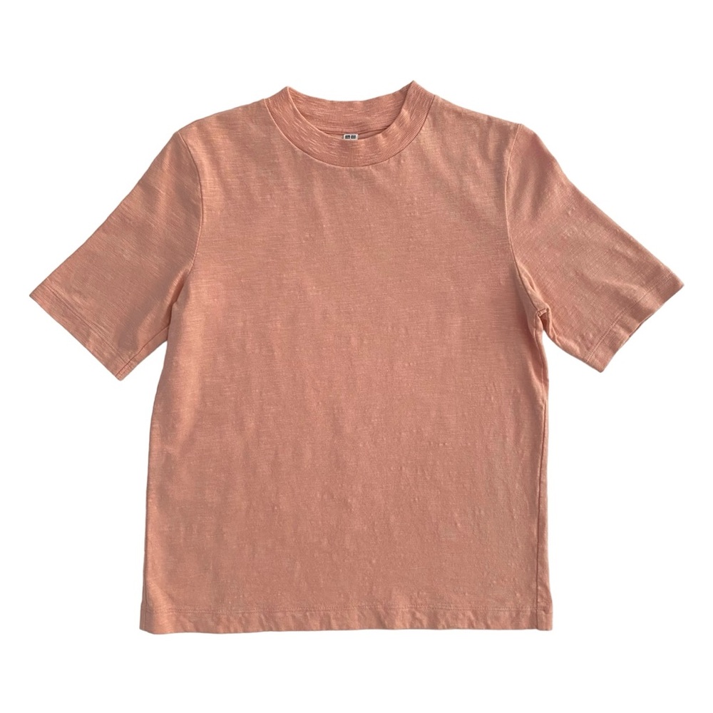 Uniqlo Orange-Pink Slub High Neck Short Sleeves T-Shirt Top Women's Size S